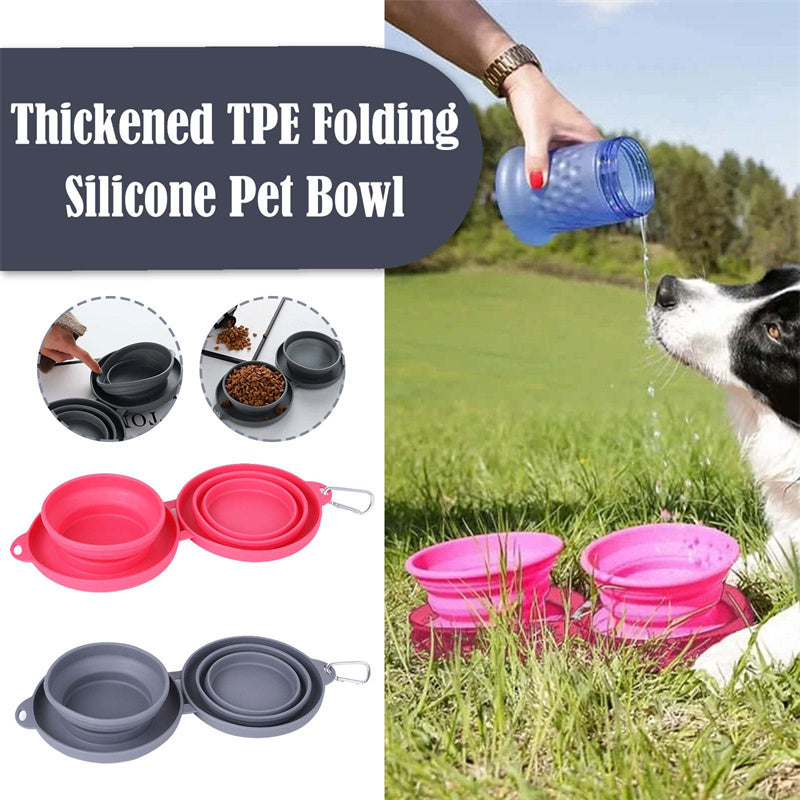 Rubber Foldable Double Bowl Pet Feeding Bowl Pets Supplies Dog Cat Bowls - Black & Elva