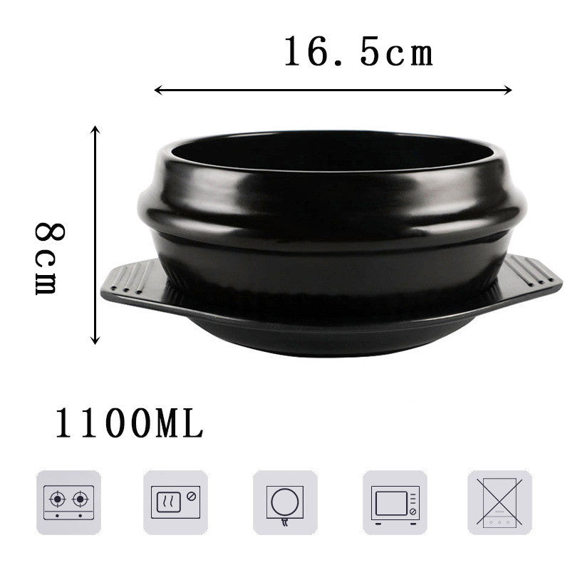Korean Bibimbap Ceramic Potato Powder Boiled Instant Noodle Bowl Casserole - Black & Elva