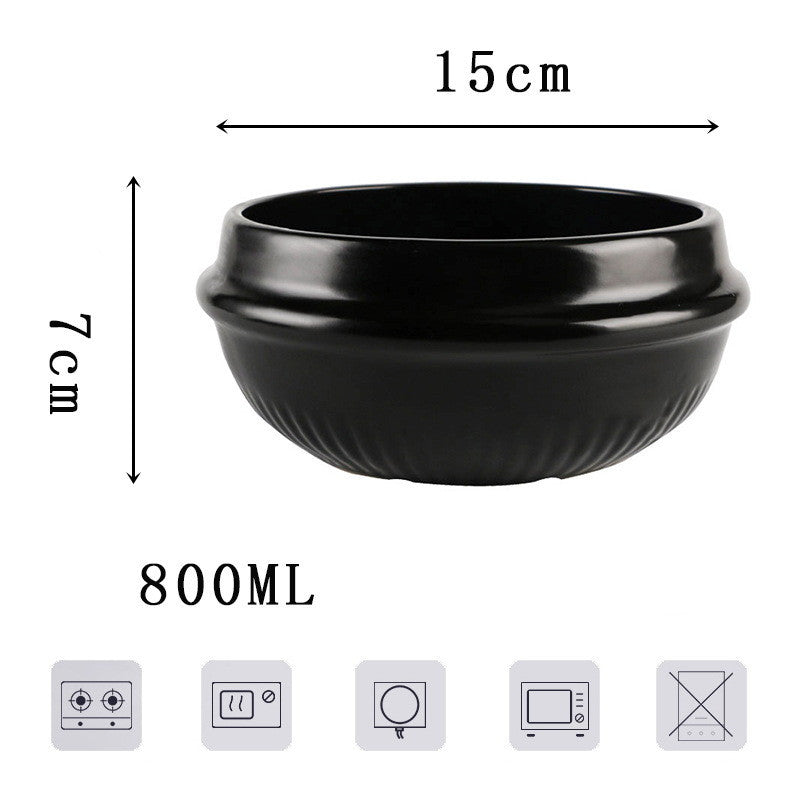 Korean Bibimbap Ceramic Potato Powder Boiled Instant Noodle Bowl Casserole - Black & Elva