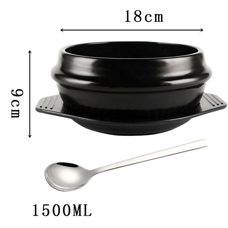 Korean Bibimbap Ceramic Potato Powder Boiled Instant Noodle Bowl Casserole - Black & Elva