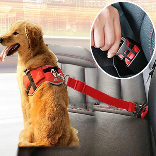 Adjustable Pet Car Seat Belt – Safety Harness Clip for Dogs & Cats - Black & Elva
