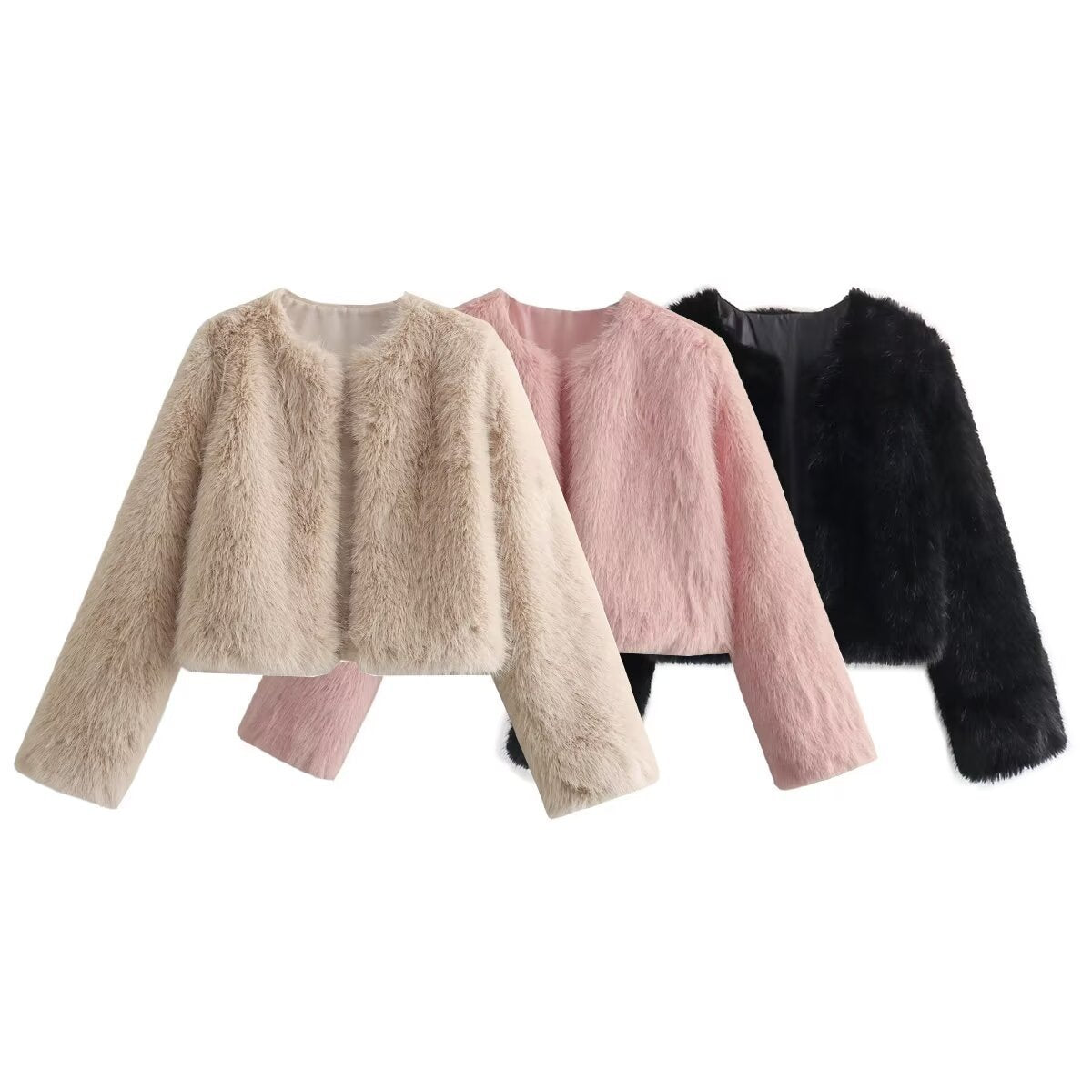 Polyester Imitation Fur Women's Short Cardigan Coat - Black & Elva
