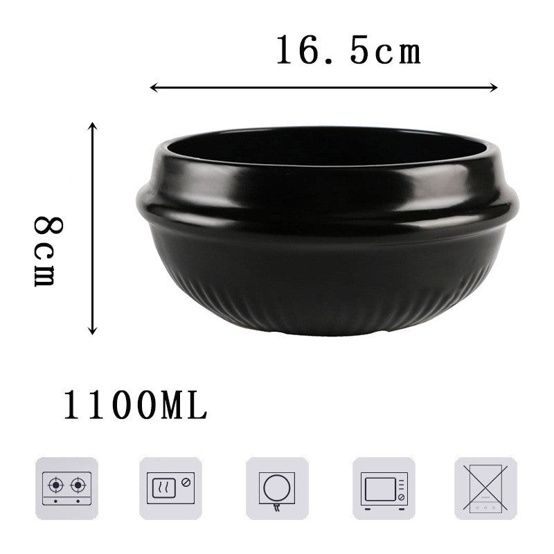 Korean Bibimbap Ceramic Potato Powder Boiled Instant Noodle Bowl Casserole - Black & Elva