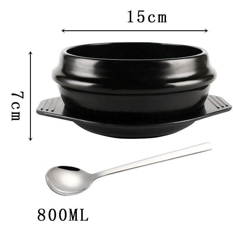 Korean Bibimbap Ceramic Potato Powder Boiled Instant Noodle Bowl Casserole - Black & Elva