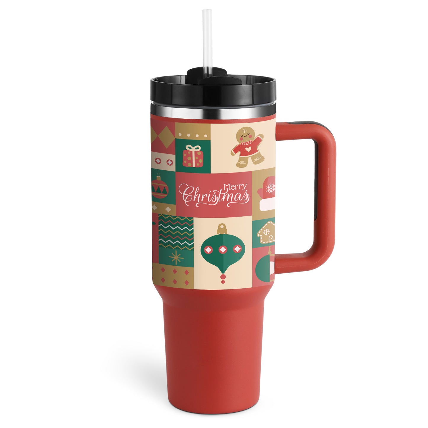 "40 Oz Insulated Stainless Steel Tumbler with Handle & Straw – Spill Proof Vacuum Coffee Cup, Perfect for Car, Gym, Office & Travel – Ideal Valentine’s Gift" - Black & Elva