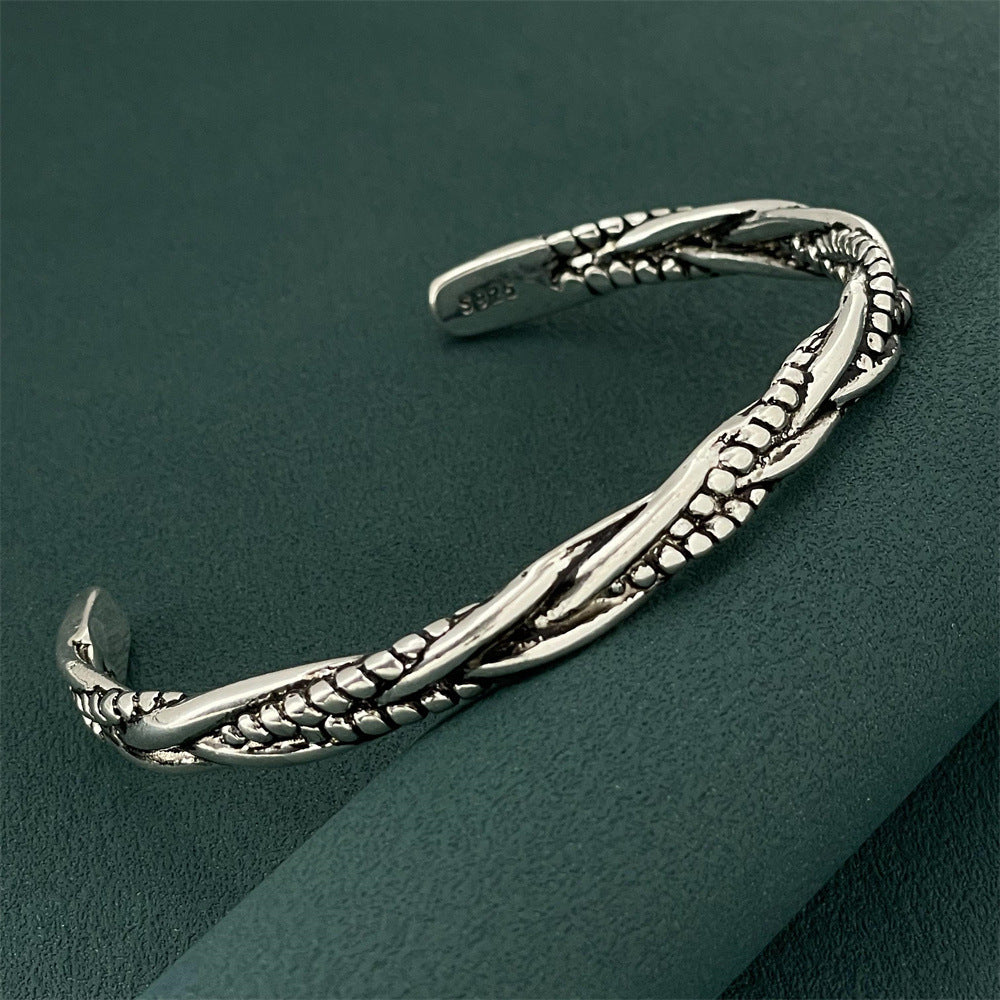 Silver Plated Vintage Men's Bracelet - Black & Elva