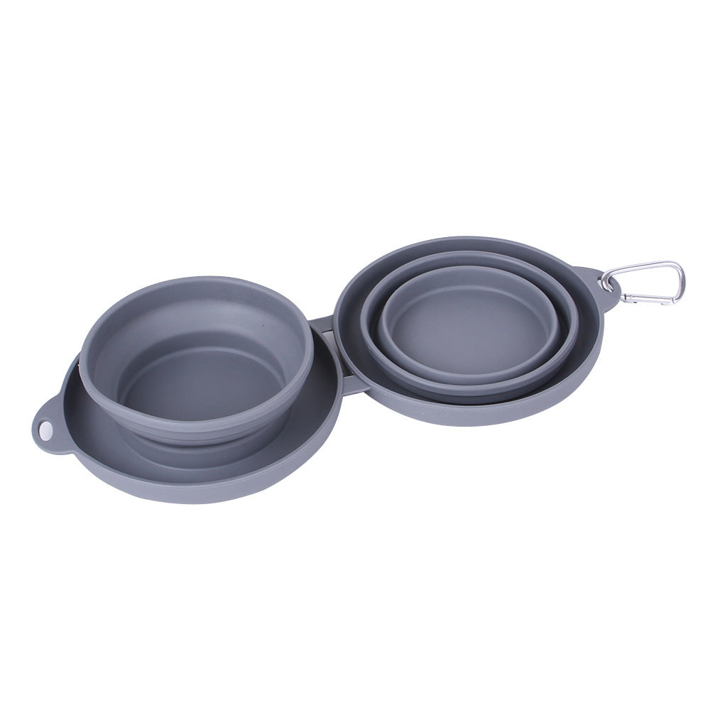 Rubber Foldable Double Bowl Pet Feeding Bowl Pets Supplies Dog Cat Bowls - Black & Elva