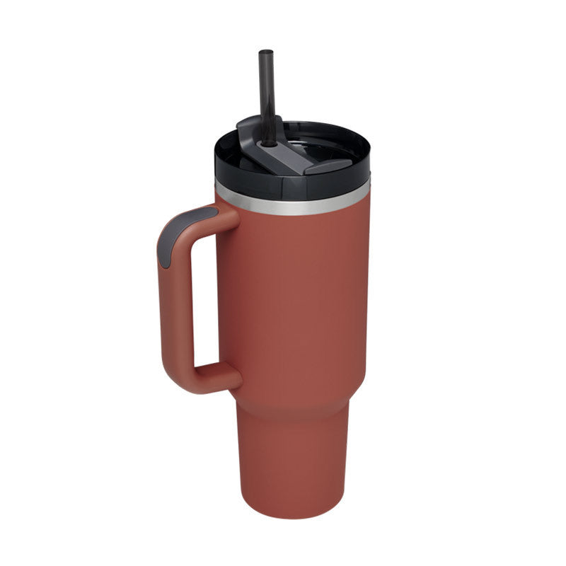 "40 Oz Insulated Stainless Steel Tumbler with Handle & Straw – Spill Proof Vacuum Coffee Cup, Perfect for Car, Gym, Office & Travel – Ideal Valentine’s Gift" - Black & Elva
