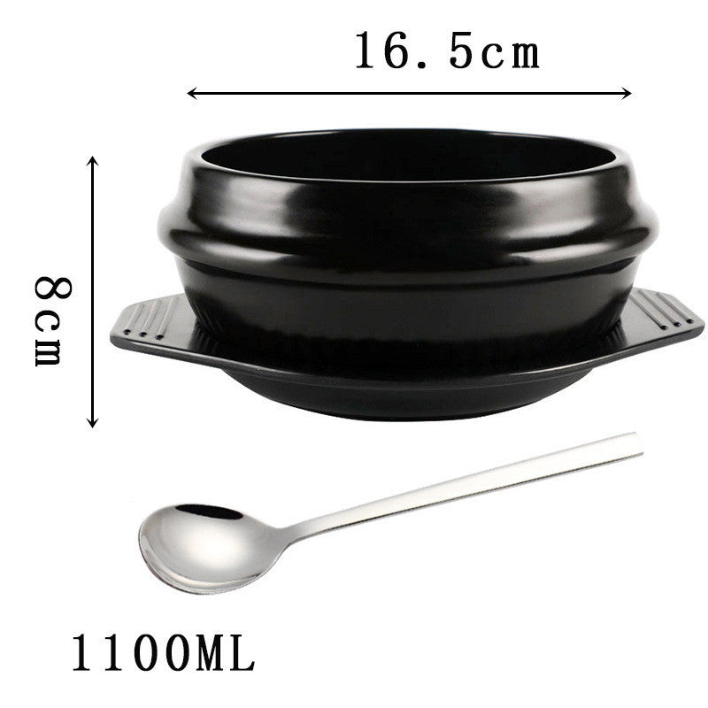Korean Bibimbap Ceramic Potato Powder Boiled Instant Noodle Bowl Casserole - Black & Elva