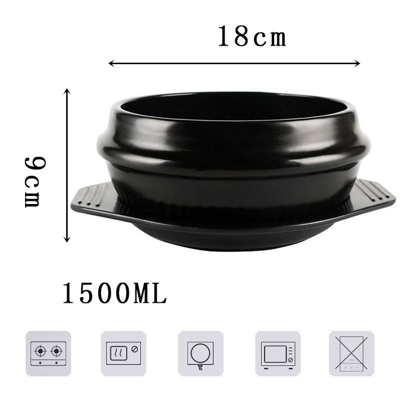 Korean Bibimbap Ceramic Potato Powder Boiled Instant Noodle Bowl Casserole - Black & Elva