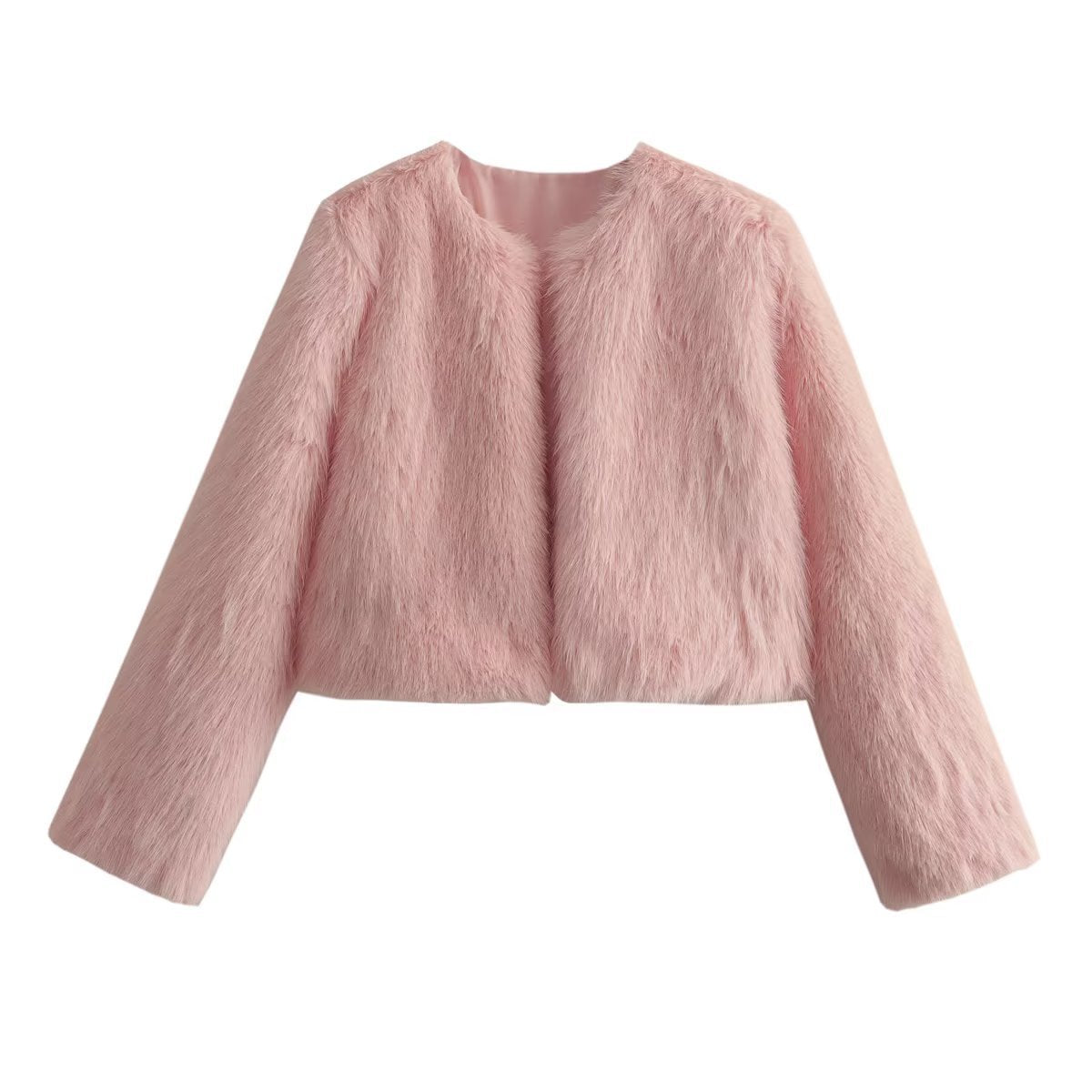 Polyester Imitation Fur Women's Short Cardigan Coat - Black & Elva