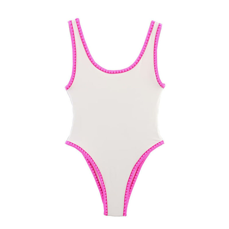 Season Simple Sexy Contrast Color Slim Fit One-piece Swimsuit - Black & Elva