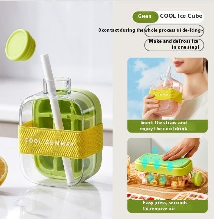 One-Click Molding Cooling Cup,Instant Ice Maker,Zero-Contact Design,Straw Included,Curling Mold,Portable & Stylish Chilled Drink - Black & Elva