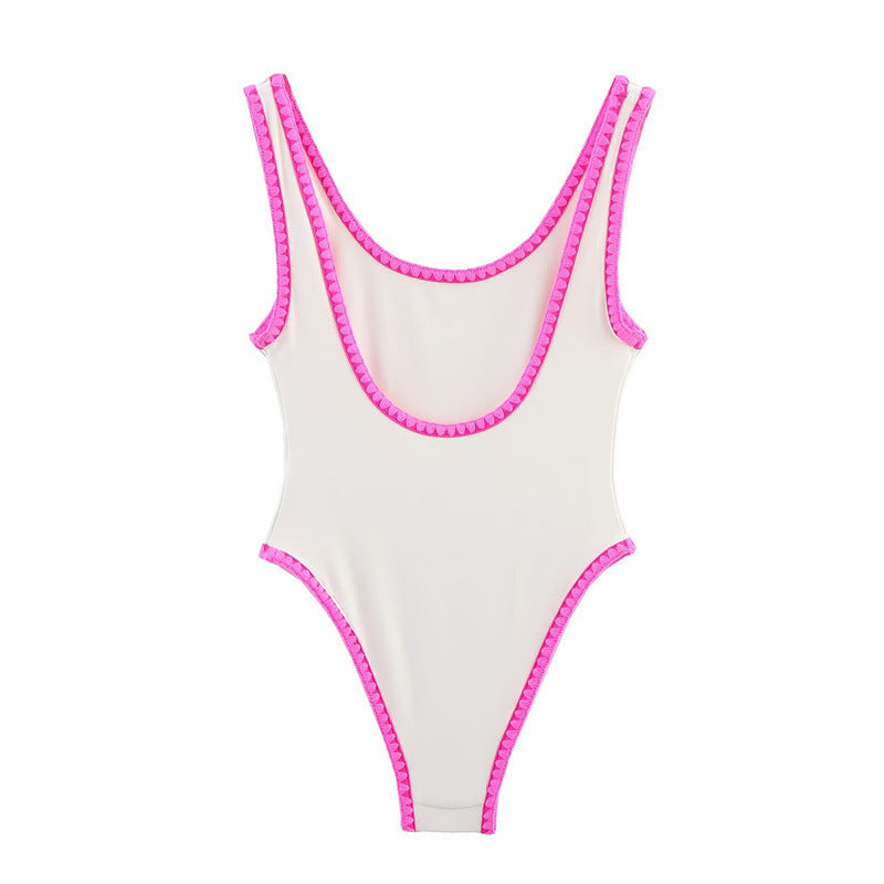 Season Simple Sexy Contrast Color Slim Fit One-piece Swimsuit - Black & Elva