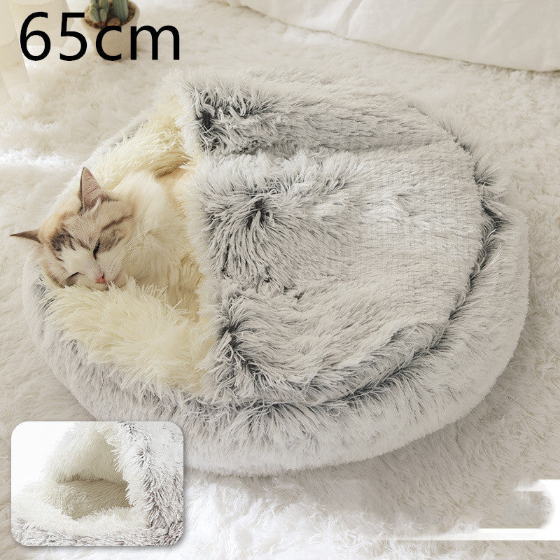 Warm Plush Pet Bed for Cats & Dogs – Soft Winter Sleeping Cushion - Black & Elva