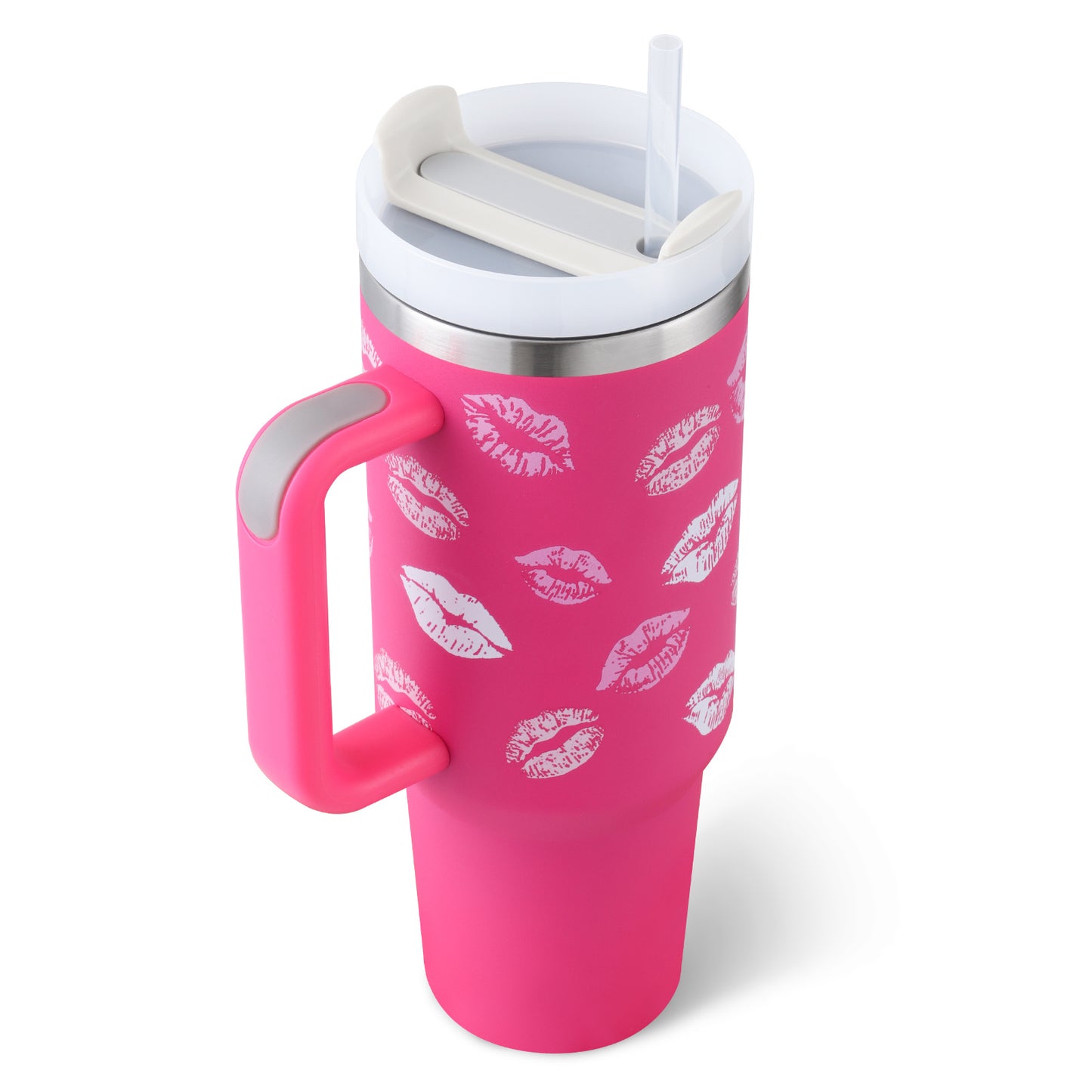 "40 Oz Insulated Stainless Steel Tumbler with Handle & Straw – Spill Proof Vacuum Coffee Cup, Perfect for Car, Gym, Office & Travel – Ideal Valentine’s Gift" - Black & Elva