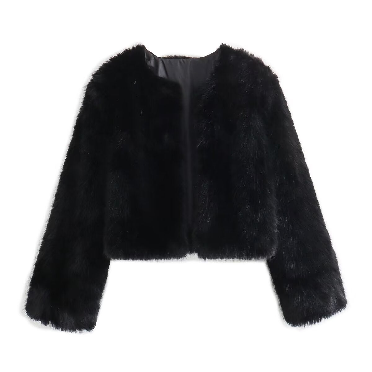 Polyester Imitation Fur Women's Short Cardigan Coat - Black & Elva