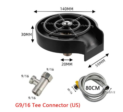 High-Pressure Cup Washer for Sink – Automatic Glass Rinser for Bar & Kitchen - Black & Elva