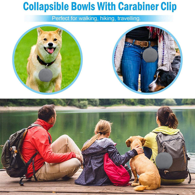 Rubber Foldable Double Bowl Pet Feeding Bowl Pets Supplies Dog Cat Bowls - Black & Elva