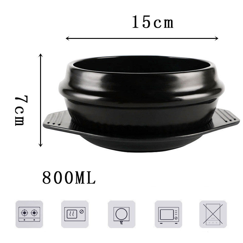 Korean Bibimbap Ceramic Potato Powder Boiled Instant Noodle Bowl Casserole - Black & Elva