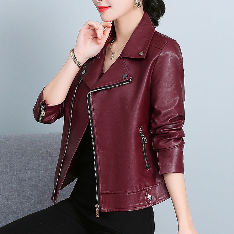 Leather Jacket Versatile Short Coat - Black & Elva