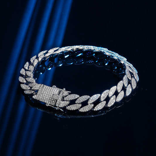 Cuban Bracelet Men's Sterling Silver With Diamonds - Black & Elva