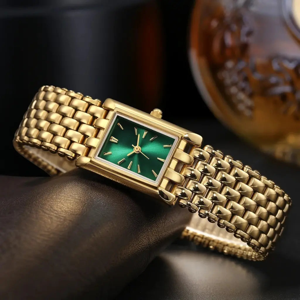 Luxury Square Gold Watch for Women - Black & Elva