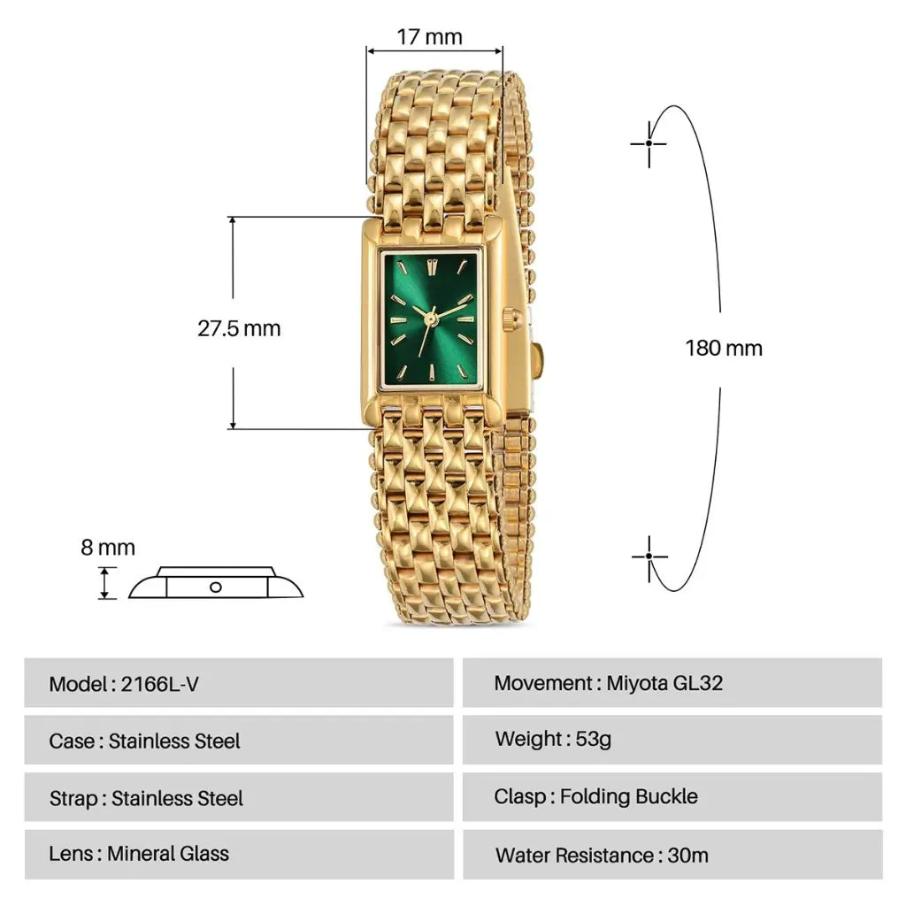 Luxury Square Gold Watch for Women - Black & Elva