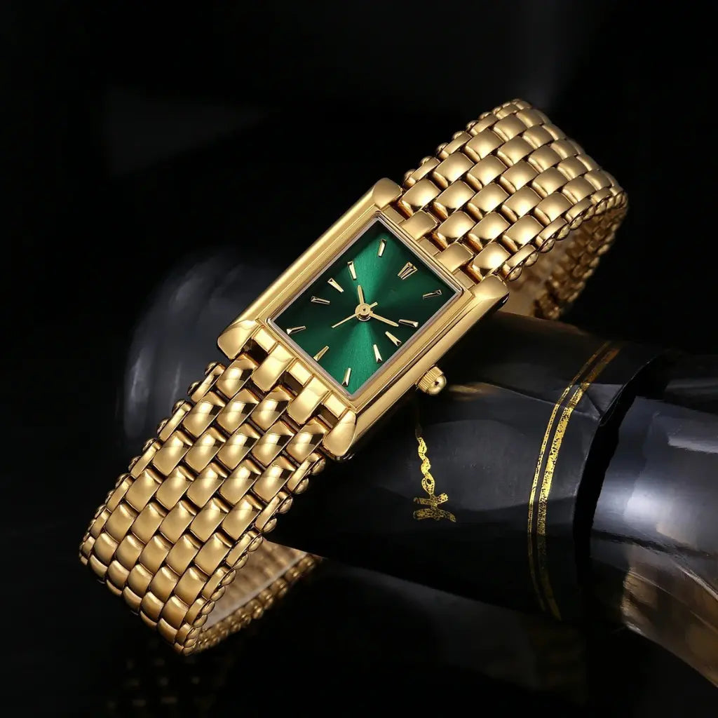 Luxury Square Gold Watch for Women - Black & Elva