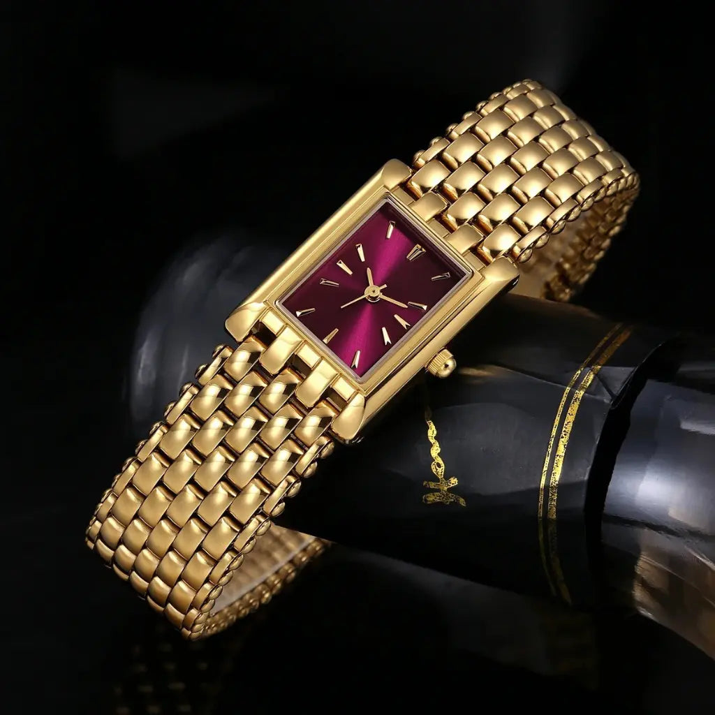 Luxury Square Gold Watch for Women - Black & Elva