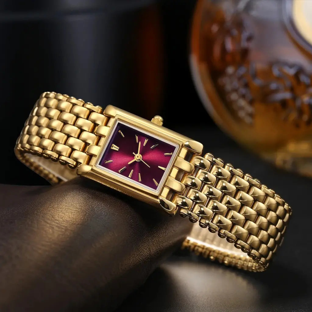 Luxury Square Gold Watch for Women - Black & Elva