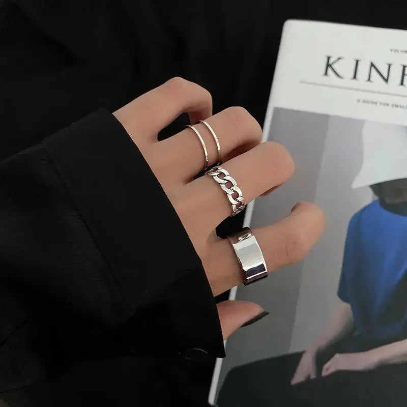 Punk Geometric Rings Set - Black & Elva