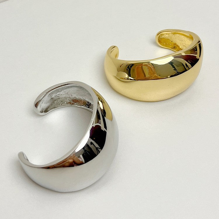 Niche Wide Metal Curved Glossy Bracelet Light Luxury High Sense - Black & Elva