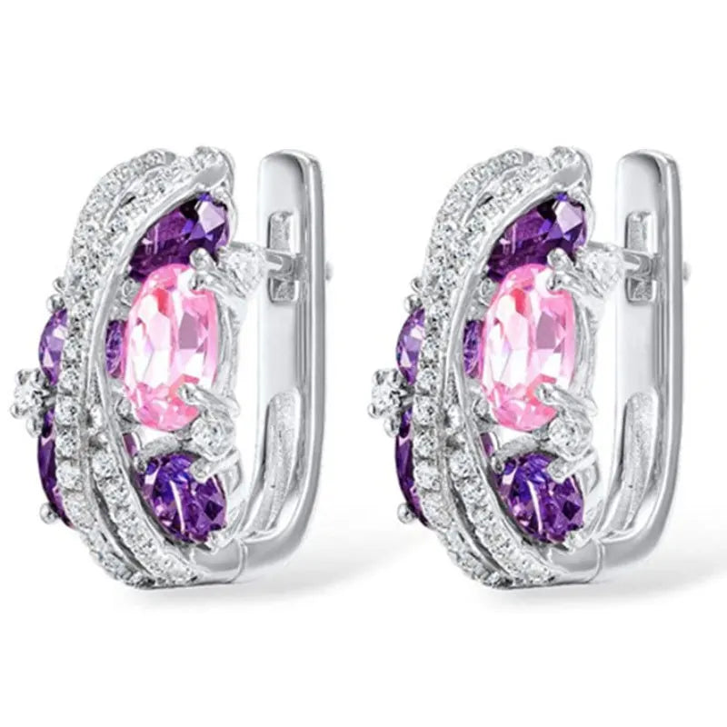Blue Cubic Zirconia Hoop Earrings | Huitan Luxury Jewelry