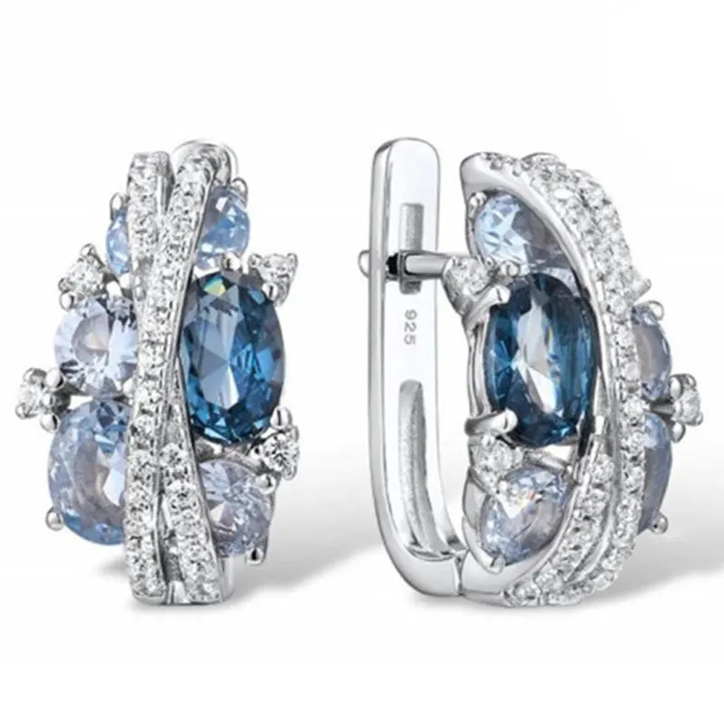Blue Cubic Zirconia Hoop Earrings | Huitan Luxury Jewelry