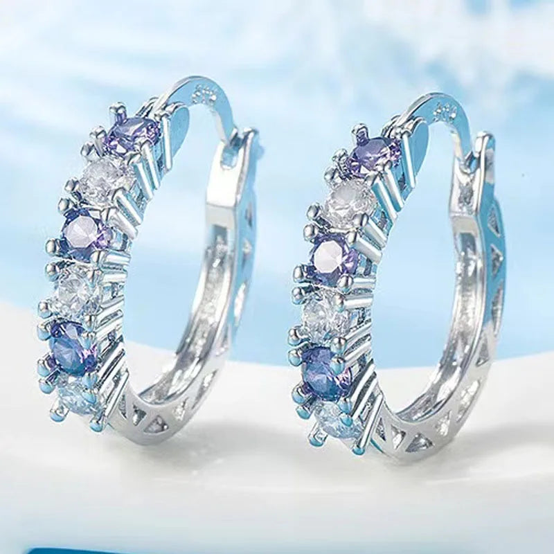 Blue Cubic Zirconia Hoop Earrings | Huitan Luxury Jewelry