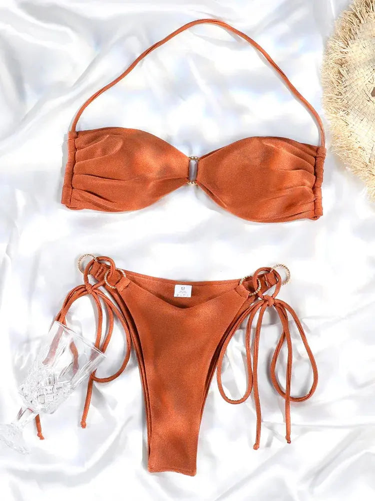 Push Up Halter Bikini - Black & Elva