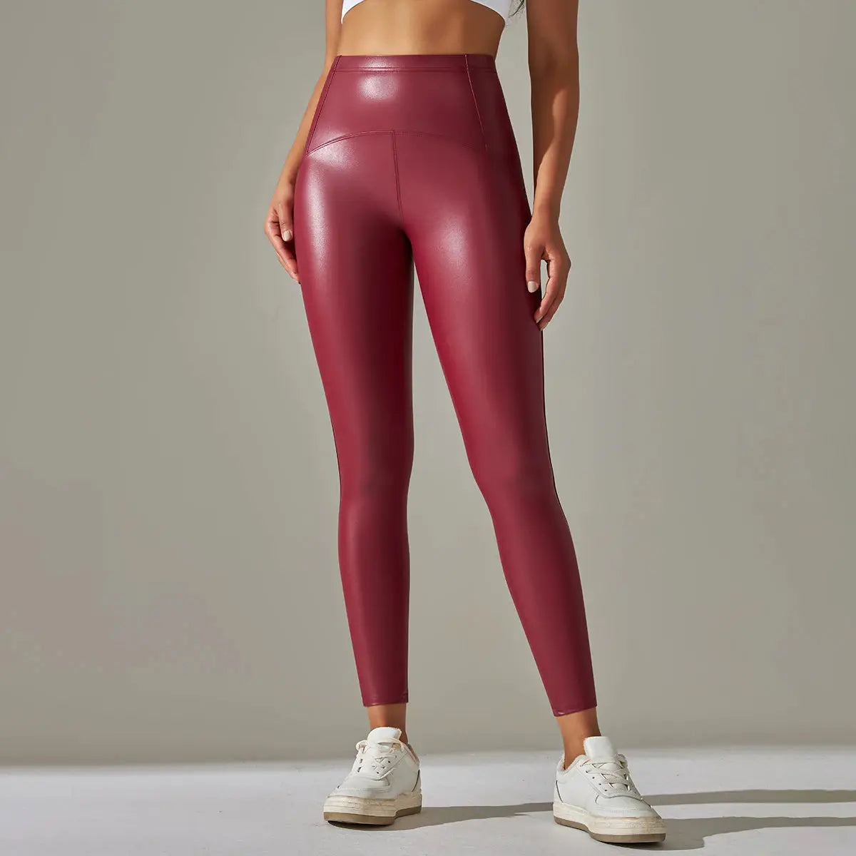 Leather Slimming PU Leggings - Black & Elva
