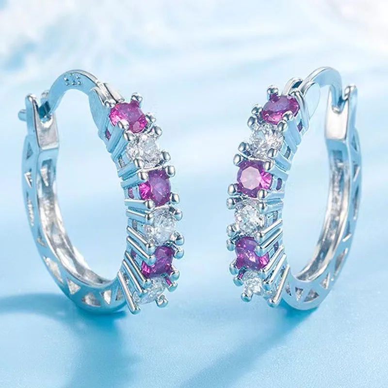 Blue Cubic Zirconia Hoop Earrings | Huitan Luxury Jewelry