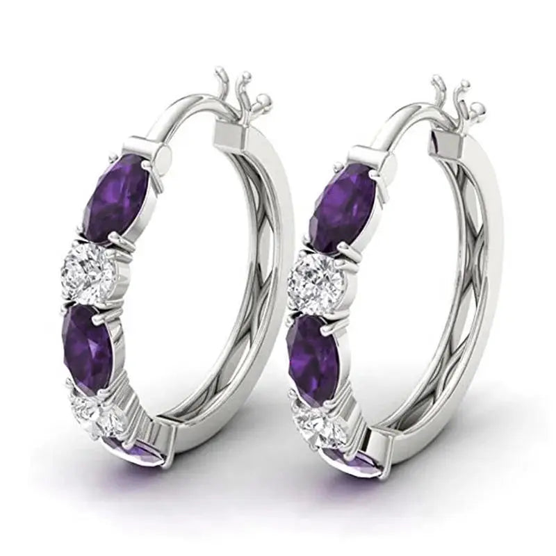 Blue Cubic Zirconia Hoop Earrings | Huitan Luxury Jewelry