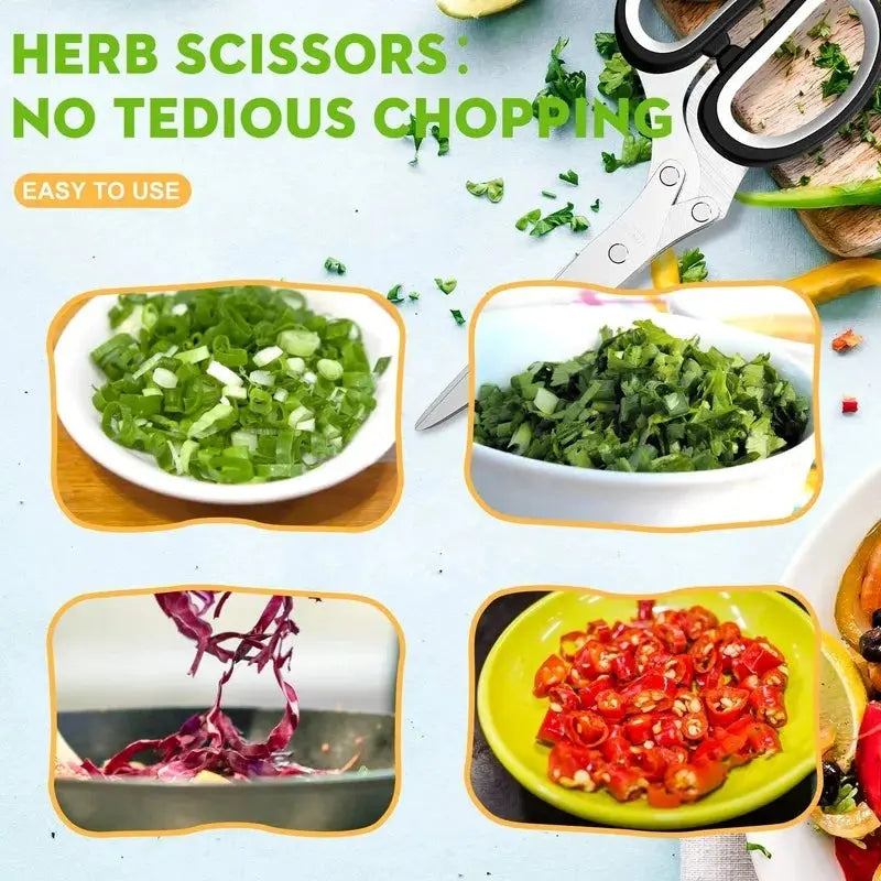 Multi-Layer Kitchen Herb Scissors - Black & Elva