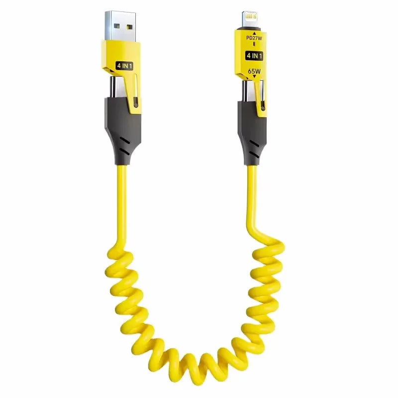 65W 4-in-1 Fast Charging Spring USB-C Cable – iPhone, iPad & MacBook