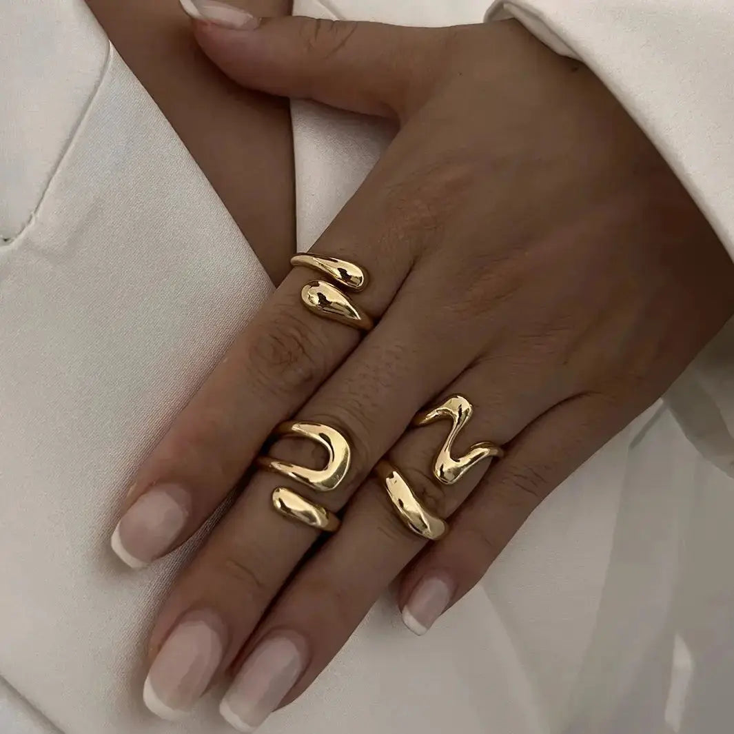 Punk Geometric Rings Set - Black & Elva