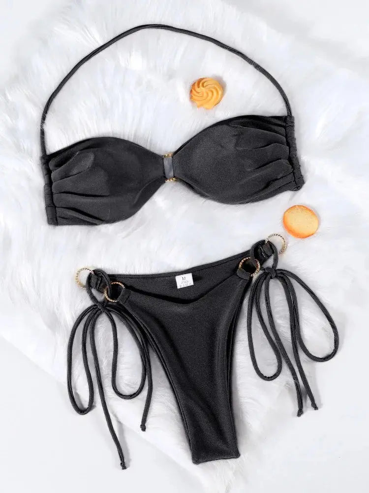 Push Up Halter Bikini - Black & Elva