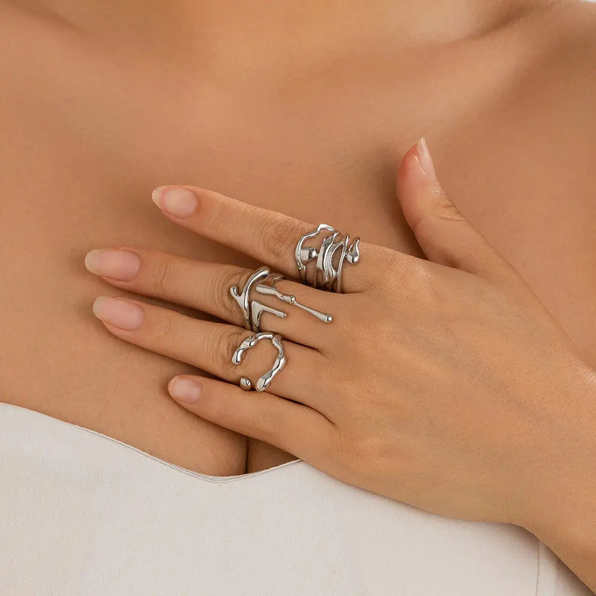 Punk Geometric Rings Set - Black & Elva