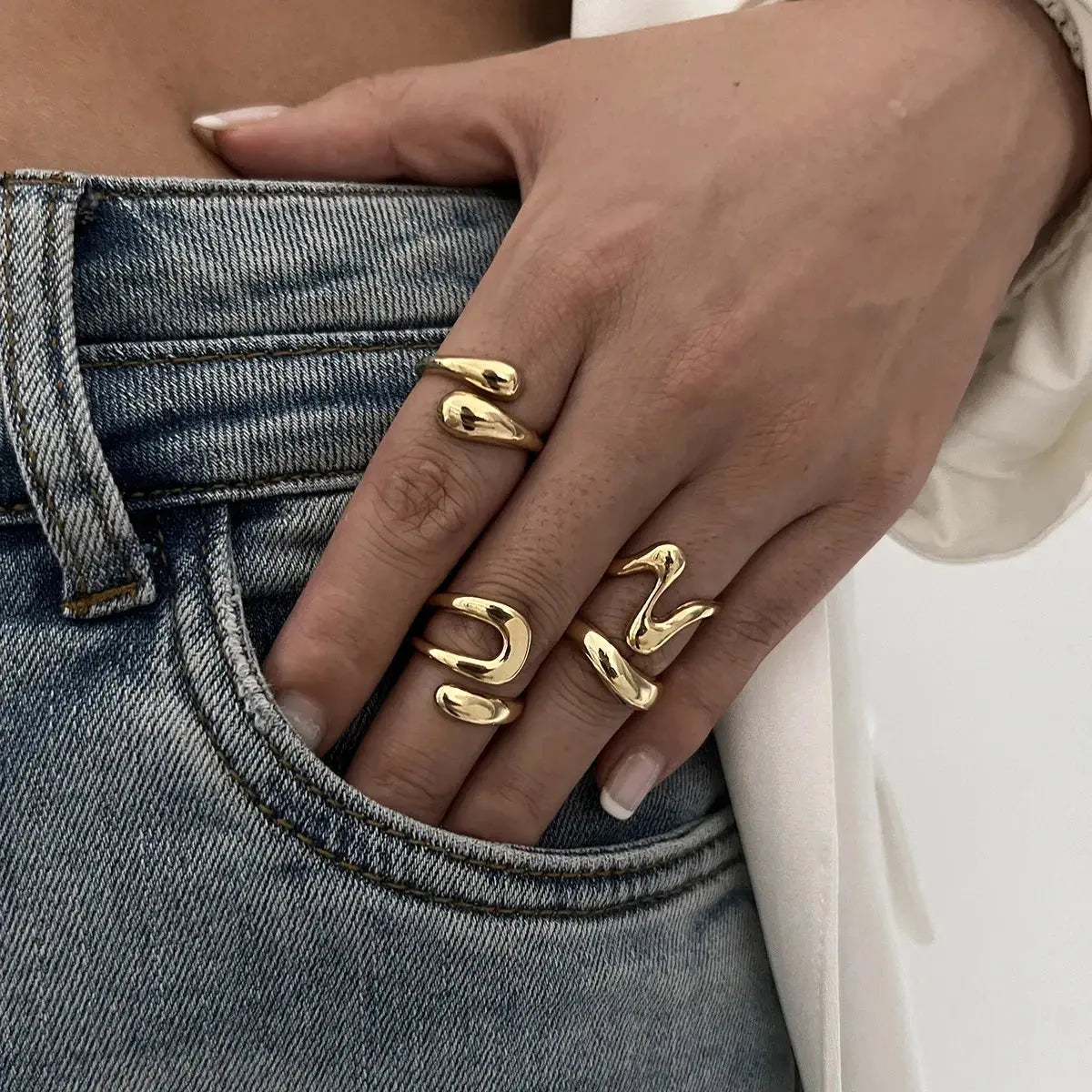 Punk Geometric Rings Set - Black & Elva