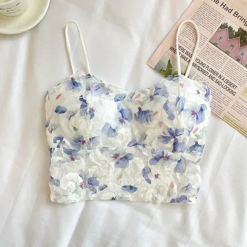 Lace Floral Crop Top - Black & Elva