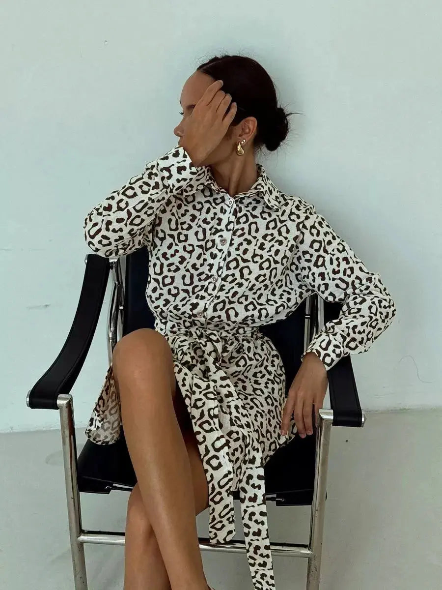Leopard Oversize Shirt Dress - Black & Elva