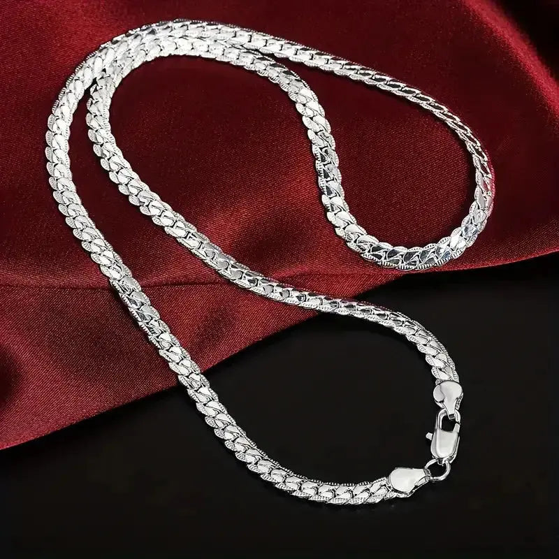 Silver Sideways Chain Necklace - Black & Elva