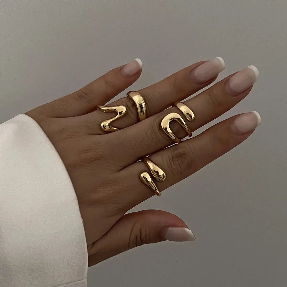 Punk Geometric Rings Set - Black & Elva